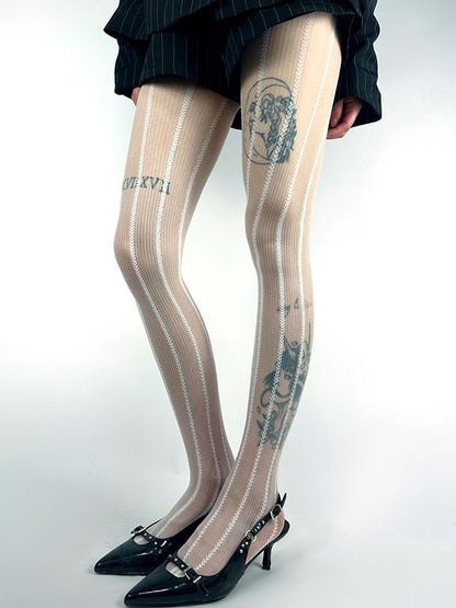 Purple/Brown/White Striped Heart Tights