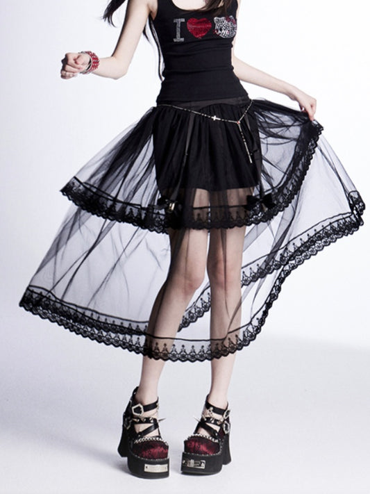 Tiered Mesh Skirt Trim Black Lace