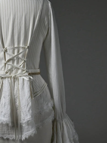 White Jabot Long Cuffs Ruffle Neckline Cadcading Sleeves
