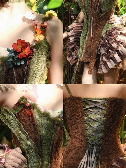 and Branch Corset Brown Forest Green Goth Fairy Asymmetrical Design