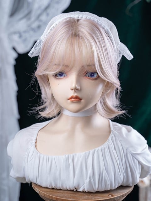 With Light 35CM Bangs Wig Pink Short Curtain Length