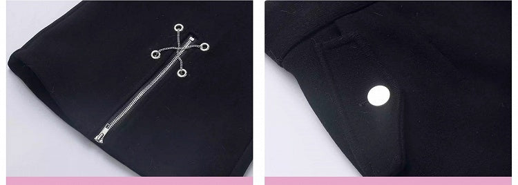 Black Criss-cross Chain Zip Cuffs Fishtail Pants