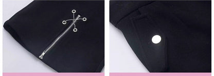 Black Criss-cross Chain Zip Cuffs Fishtail Pants