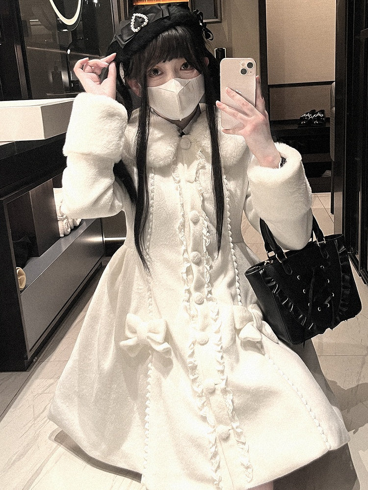 Jirai Kei White/Black Detachable Cape Bowknot Details Landmine Style Coat