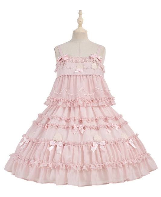 Robe Lolita en deux pièces avec nœud rose et volants