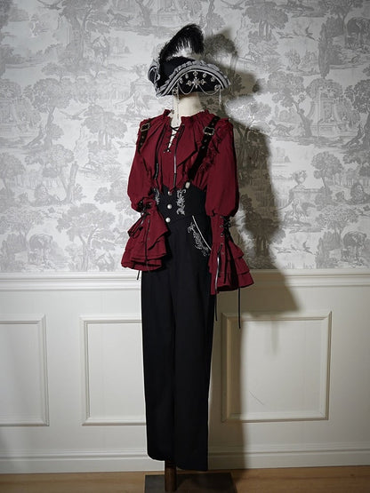 Lolita Corset with Belt Straps Black Ouji High Waist Pants