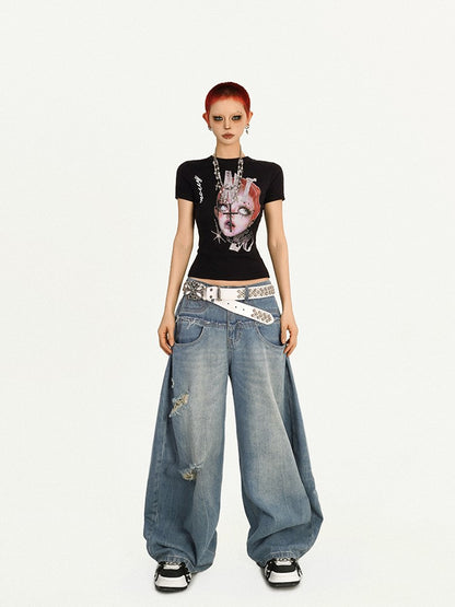 Graphic Slim-Fit Girl Punk Redhead Black T-shirt