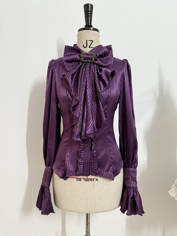 Purple Ouji Lolita Long Sleeves Shirt with Jabot Bowtie