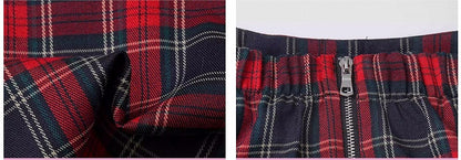 Red Heart Buckle Plaid Pleated Skirt