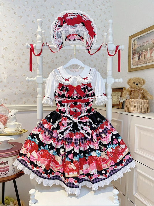 and Sweet Black Strawberry Dessert Dress Print Lolita