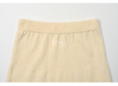 Yellow Bow Accents High Waist Knit Midi Length Skirt
