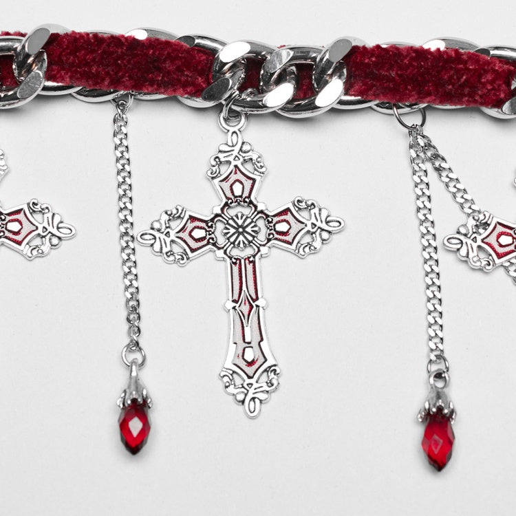 Red Goth Gorgeous Cross Choker