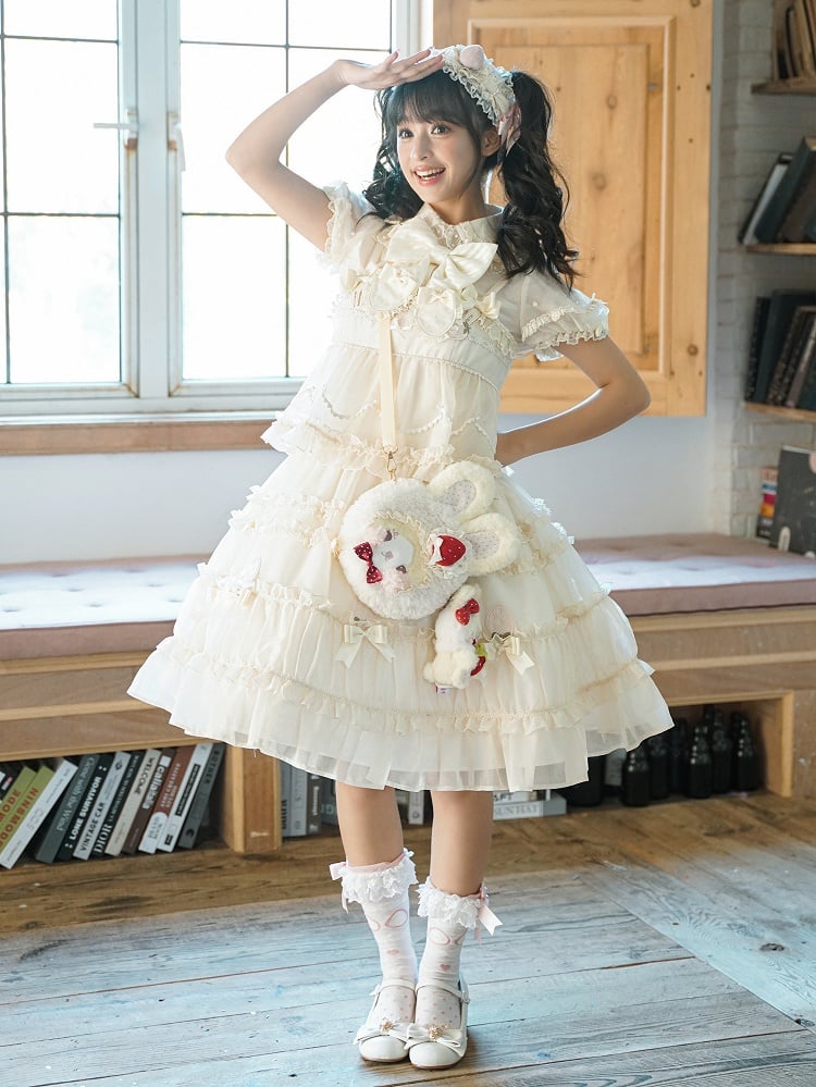 Robe Lolita en deux pièces avec nœud beige et volants