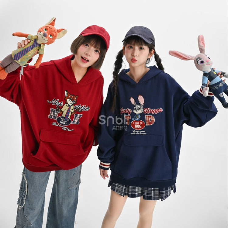 Zootopia Nick Applique Red Loose Hoodie