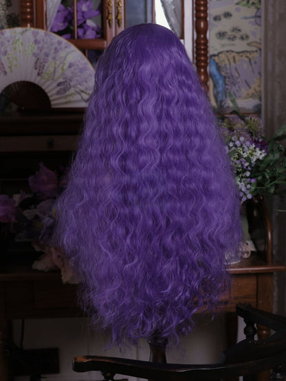 Purple Curly Bangs Long Wavy Synthetic Wig