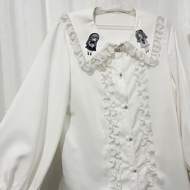 White Ouji Lolita Doll Flat Collar Long Sleeves Shirt