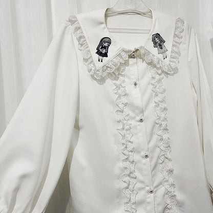 White Ouji Lolita Doll Flat Collar Long Sleeves Shirt