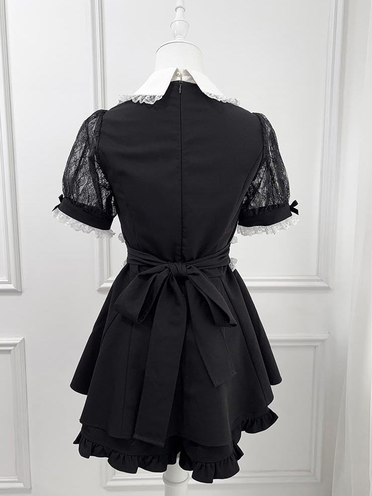 Rhinestone -Shirt Set Sweetheart Black Bowtie Decoration Shawl Kei Jirai Top Collar + Lace Shorts