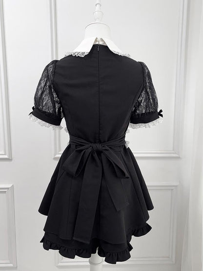Rhinestone -Shirt Set Sweetheart Black Bowtie Decoration Shawl Kei Jirai Top Collar + Lace Shorts