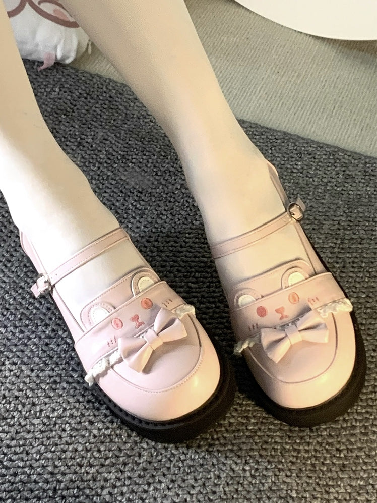 Kawaii Cute Sweet - JK Braune Schleife Bär Schuhe mit niedrigem Absatz