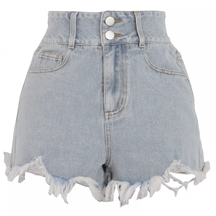 Waist Raw Hem Denim Shorts Blue High