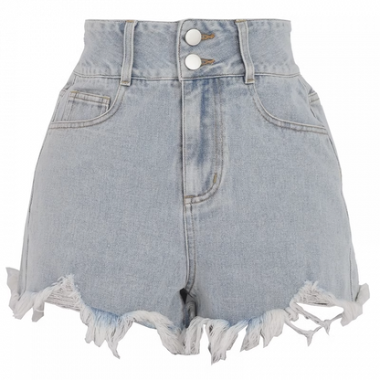 Waist Raw Hem Denim Shorts Blue High