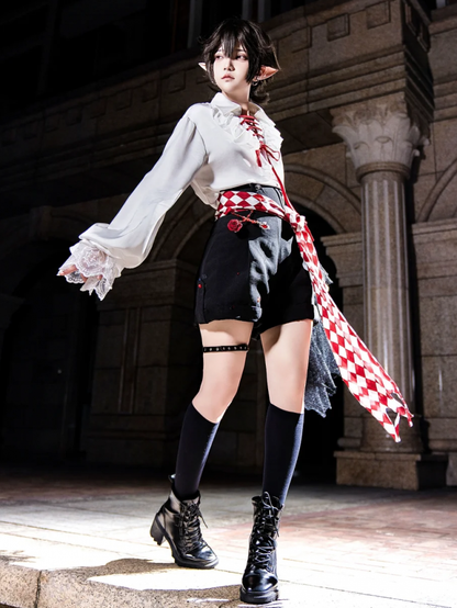 Black and Red Vampire Ouji Lolita Dracula Outfit Shirt + Shorts + Cloak Gothic Lolita Full Set