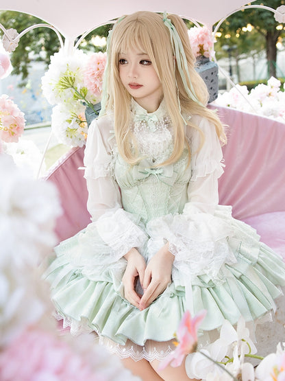Robe corset vert clair à armatures et jupe pull Lolita Balletcore