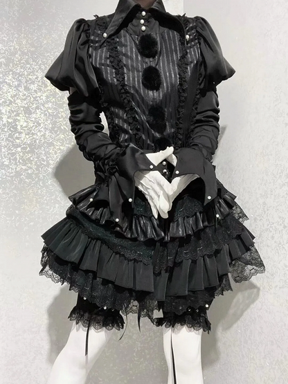 - Outfit Vibes Clown Pointed Collar Black Lolita Ouji Circus