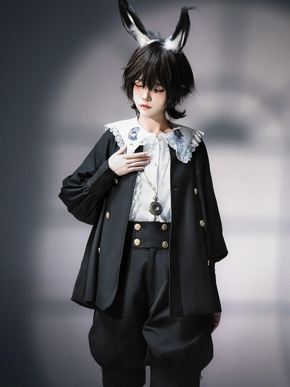 White Ouji Lolita Doll Flat Collar Long Sleeves Shirt