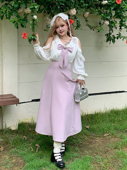 / Bowknot Abnehmbare Schulter Plus Größe Schwarz Taille Kleid Ausschnitt mit Hohe Rosa und
