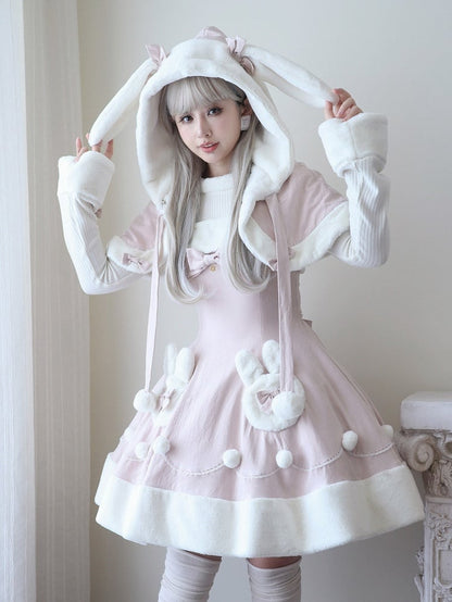 Pink Bunny Ears Hooded Cape