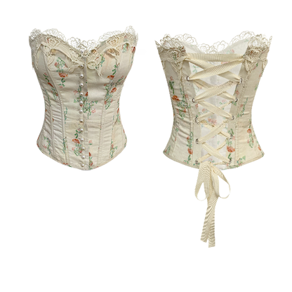 Apricot Floral Cotton Bustier Boned Corset Top