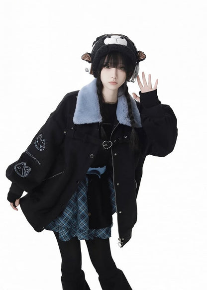 Blue&Black Cute Bunny Coat with Buckle