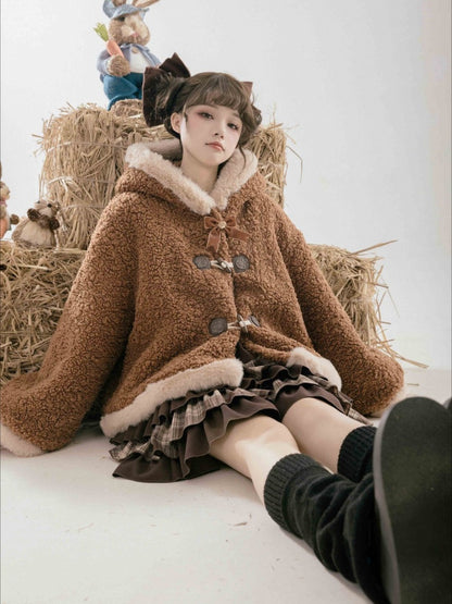 Brauner Fleece-Wintermantel mit Kapuze und Ohren des Kleinen Pandas