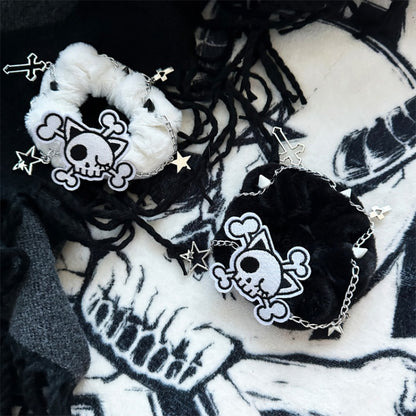 Black and White Skeleton Gothic Plush Scrunchie