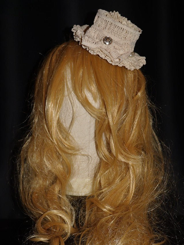 Mini Hat Design Bowknot Beaded Decorated Beige