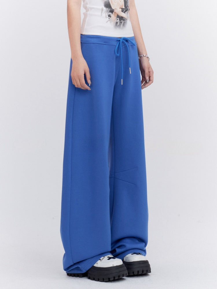 Blue Drawstring Waist Loose Straight-leg Sweatpants