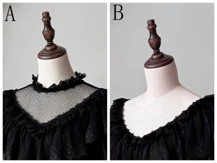 Komplett schwarzes Aristocrat Gothic Edward Neck / V-Ausschnitt Top