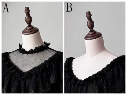 Komplett schwarzes Aristocrat Gothic Edward Neck / V-Ausschnitt Top