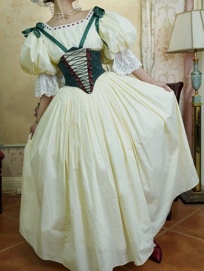 Historical Costume Light Yellow Boned Bodice Top Set