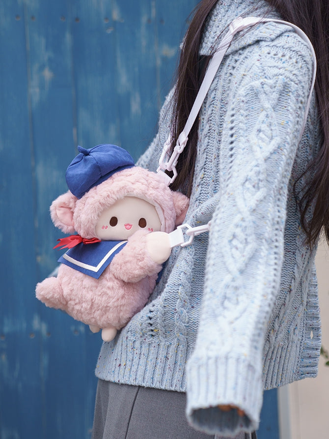 Size Cute Blue Hat Bag Middle/Large Lamb Pink + Collar Sailor Little Plush Backpack/Crossbody