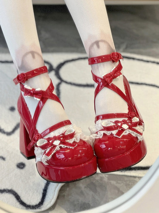 High Wine Heels Ruffled – Lolita Red Lace Dreamy