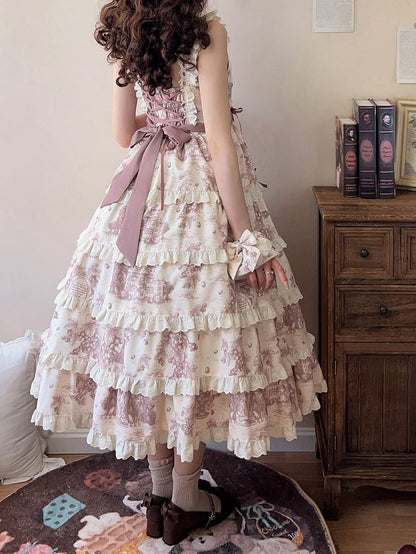 Print Length Dress Dusty Grapes Hem Detachable Purple Changeable Lolita