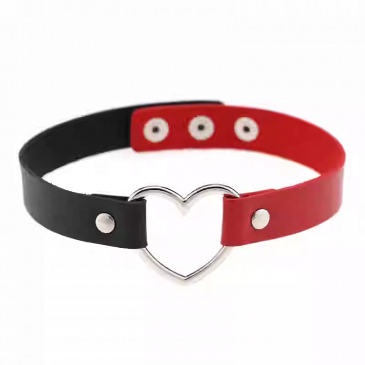 Collier ras du cou en PU avec anneau en forme de cœur