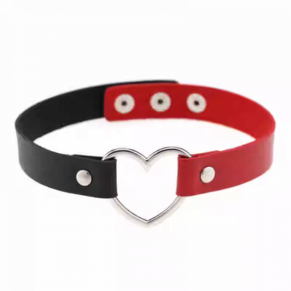Collier ras du cou en PU avec anneau en forme de cœur
