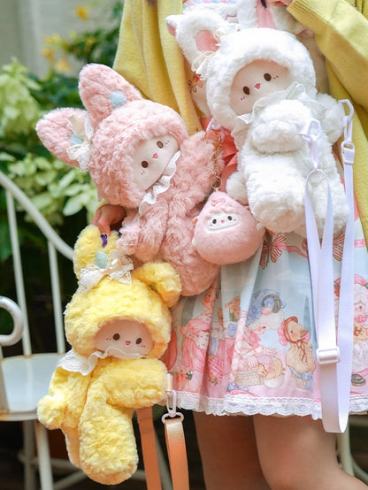 White Rabbit-shaped Bowknot Plush Backpack Middle/Large Size