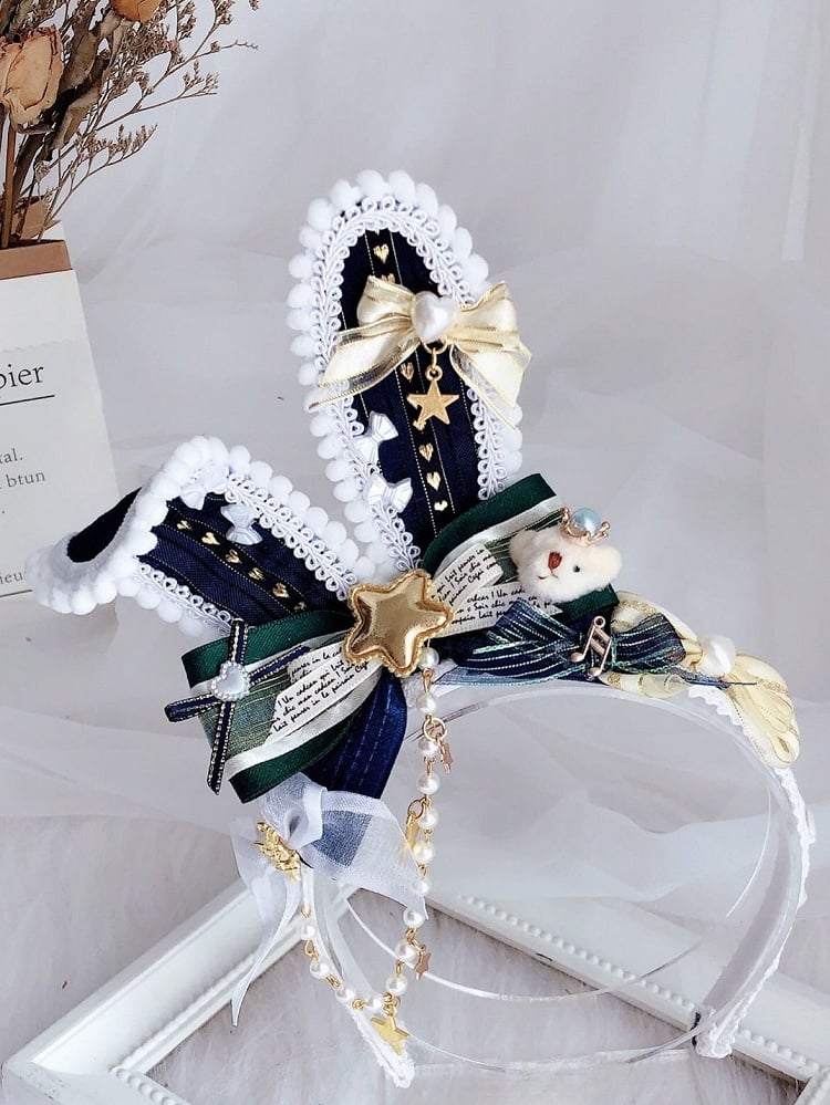Beaded Bunny Star Green/BlackPink Plushie Bear And Decorated Ears KC Charm