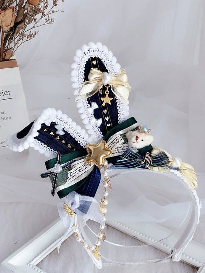 Beaded Bunny Star Green/BlackPink Plushie Bear And Decorated Ears KC Charm