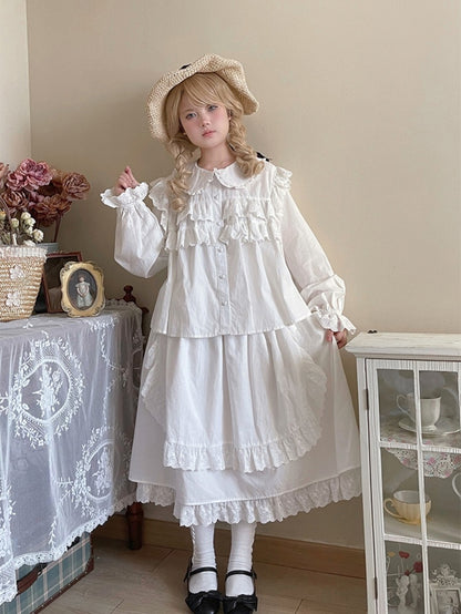 Scalloped Eyelet Trim Flounce Hem Apron Skirt